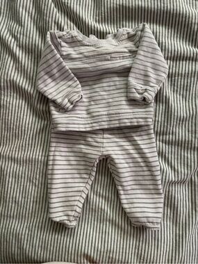 Tahari White and Light Brown Striped Infant Matching Sweat set